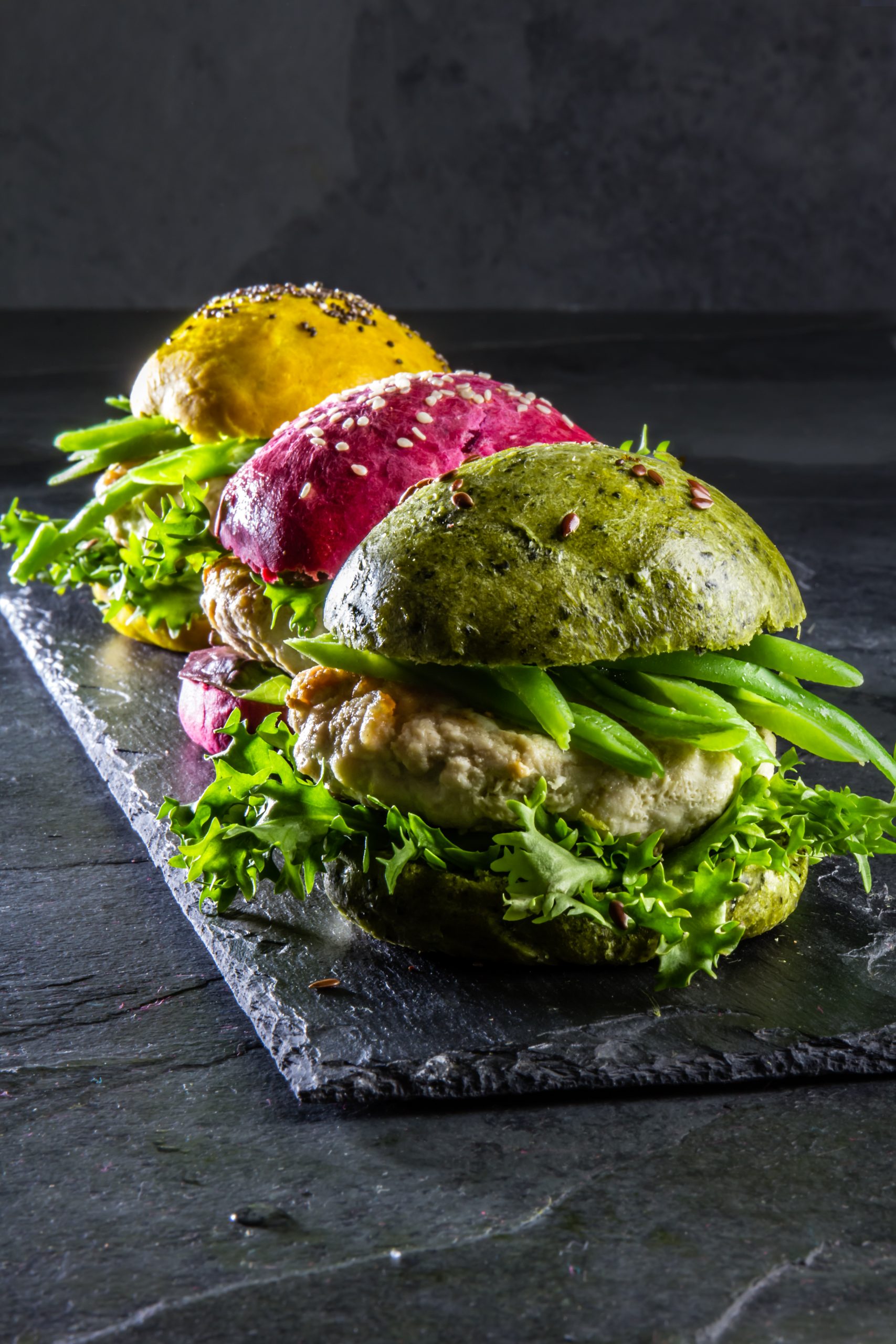 Colored Burgers on Slate